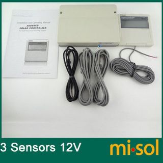 CONTROLLER of SOLAR WATER HEATER, 12VDC,with 3 temperatures sensors 