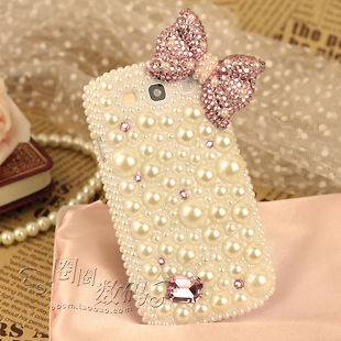Handmade Cute Bowknot Pearl Diamond Crystal Case For Samsung Galaxy S3 