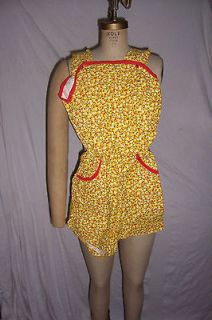 Vintage 60 / 70s One Pc Yellow Red Floral Short Romper   Zipper up 