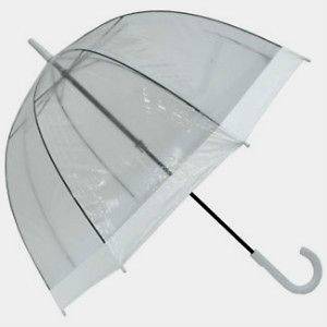CLEAR BUBBLE WITH WHITE TRIM DOME BIRDCAGE UMBRELLA by FULTON NWT