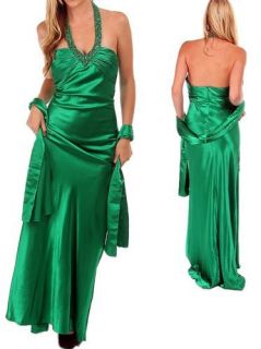 EMERALD GREEN Beaded SATIN Long EVENING DRESS Maxi Gown Party * L XL 