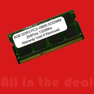 8GB DDR3 SODIMM 204PIN 1333MHz PC3 10600 LAPTOP Apple HP IBM 1333 8 GB