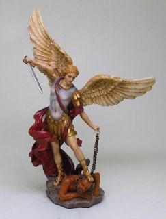 Guardian Saint Archangel Michael Trampling Satan Lucifer Statue Spear 