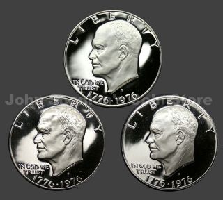 1976 S Gem Proof Eisenhower Dollars 3 Coin Type Set (Type 1,Type 2 