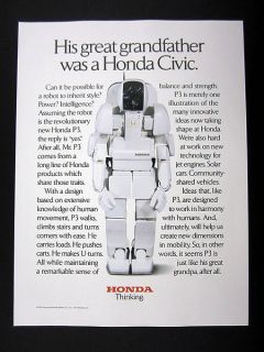 Honda P3 Humanoid Robot innovation technology 1999 print Ad 