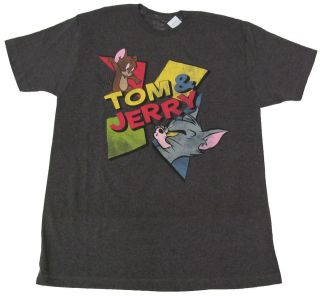 HANNA BARBERA Mens L Tom & Jerry Tee Shirt Charcoal Heather Gray NWT