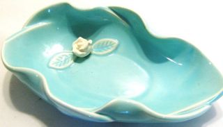 Blue Leaf Shaped vintage Handmade Rose SOAP DISH California 564 