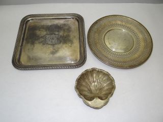 Antique Mixed Lot of Old Silver Plate Items Serving Plate Soap Dish 