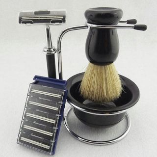   Shaving Shave Sets Black Razor Shaving Brush Stand and Soap dish Gift