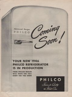 1945 VINTAGE COMING SOON NEW 1946 PHILCO REFRIGERATOR IN PRODUCTION 