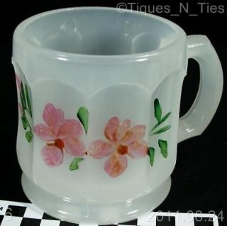 Antique Opal Milk Glass Pink Rose Blossom Shaving Mug