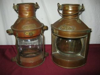 Vintage Antique Anchor & Port Ships Lanterns Nautical Oil Lamp Brass 