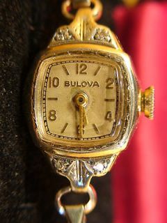 ANTIQUE BULOVA DIAMOND VINTAGE SWISS 10K GOLD RGP LADIES WATCH 