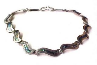 Sterling Silver Fashion Link Necklace with Abalone Inlay ~ 15 