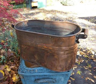 Vintage Copper Wash Boiler Primitive Kettle Riveted Wood Handles No 