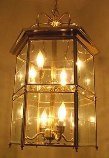   Quality SOLID BRASS LANTERN Style BEVELED Glass CHANDELIER Fixture