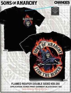 SONS OF ANARCHY FLAMED FEAR THE REAPER SOA BIKER 2 SIDED ADULT T SHIRT 