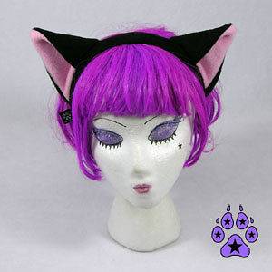 KITTY cat cosplay cYbEr Goth Anime Hat EARS Neko furry HEADBAND 