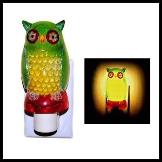OWL NIGHT LIGHT Lamp Kids Child Gift Glow Cute Hoot Barn Retro Green 