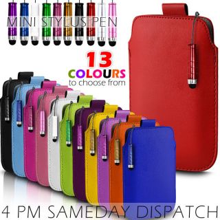 LEATHER PULL TAB SKIN CASE COVER + MINI STYLUS FOR VARIOUS SONY 