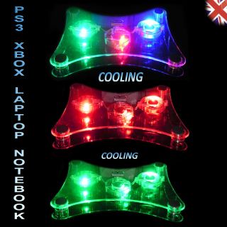 Ps3 Xbox Laptop Notebook Cooling Pad 3 fan with 6 red green blue LEDS