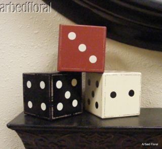 Set of 3 ~ Wooden Dice Home Decor Game Room Primitive Colorings