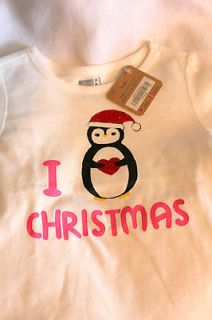 Girls NWT 2 Crazy 8 LS Penguin Heart I Love Christmas T Shirt Tee Top 