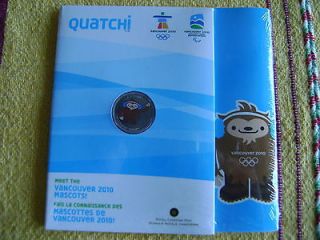 QUATCHI VANCOUVER 2010 OLYMPIC PARALYMIC MASCOT 25 CENT COIN & FOLDER