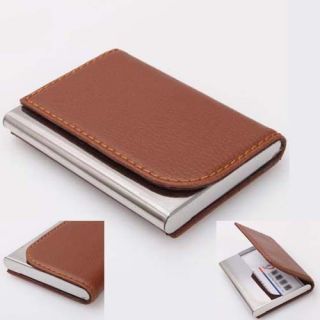 Metal Artificial Leather Business Name Credit Card Case Holder Wallet 