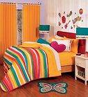   Yellow Pink Green White Stripes Comforter Sheet Bedding Set Twin 6pcs