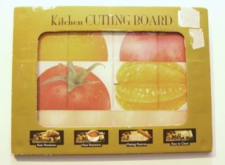 KITCHEN Cutting Board GLASS w/ FRUIT and VEGETABLE Decor Stain Heat 