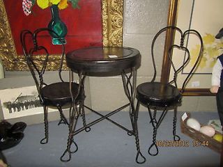Black Wrought Iron DOLL Size Ice Cream Parlor Table & 2 Chairs Twisted 