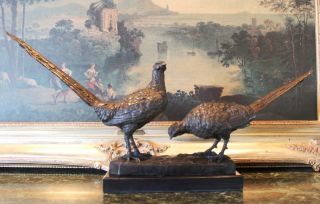 Pheasant Game Bird Hunter 30 Bronze Marble Statue Lodge Sculpture 