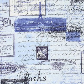 Timeless Treasures French Court Paris Script & Postage Blue Cotton 