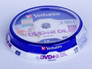 10 Verbatim DVD DL 8.5GB 8.5G Dual Layer D9 Printable