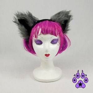 KITTY cat cosplay Goth Anime Hat EARS Neko furry HEADBAND fur GREY 
