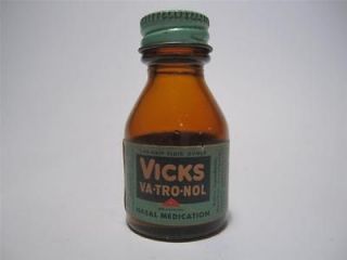 Antique Vicks Va Tro Nol Vatronal Nasal Medication Glass Bottle Jar 1 