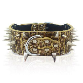 23 26 Leopard Leather Spiked Dog Collar Pitbull Bully Spikes Extra 