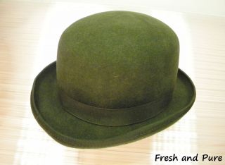   Classic Gentleman Olive Green 100% Wool Original Derby Bowler Hat