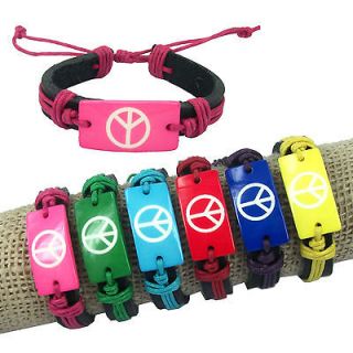   Lots 6PCS Mixed Peace Charm Multicolor Hemp Genuine leather bracelets
