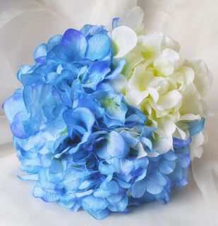 22cm 8.66 WHITE BLUE ARTIFICIAL SILK HYDRANGEA WEDDING FLOWER BUNDLE 