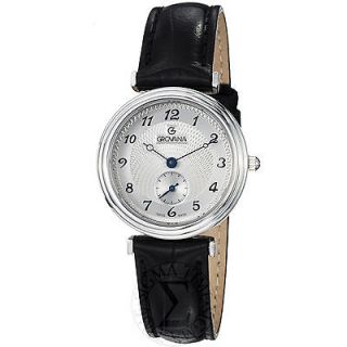 Grovana Womens Silver Dial Black Leather Strap Quartz Watch 3276.1532