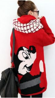 Womens Mickey Mouse Patterned Back Hoodie Knitwear Cardigan Hooded 