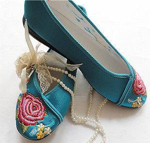 NEW Womens Satin Embroidered Ballet Flat Casual Slip On  Wedding 