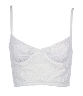 New Ladies Womens White Laced Cropped Bralet Bra Top 8 10 12 14