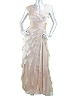  199 Adrianna Papell Vibrant Beige Tiered Chiffon Gown Size 12 US NWT