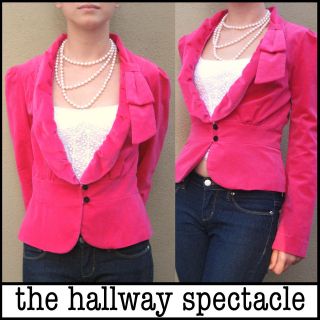 HOT! Womens Pink Fuschia Blazer Jacket M Heart Lining Ruffle Lapel by 