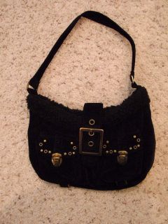 Roxy Black Velour & Fleece Small Shoulder Bag