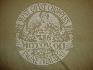 West Coast Choppers 718 Motor Oil Green Graphic Print Tee T Shirt XL