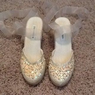   Madden Pearl & Sequin Cream Espadrille Wedges W Bow Ankle Lace Sz 6